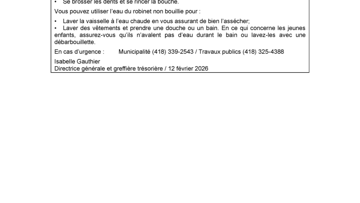 AVIS D'ÉBULLITON - AQUEDUC VILLAGE