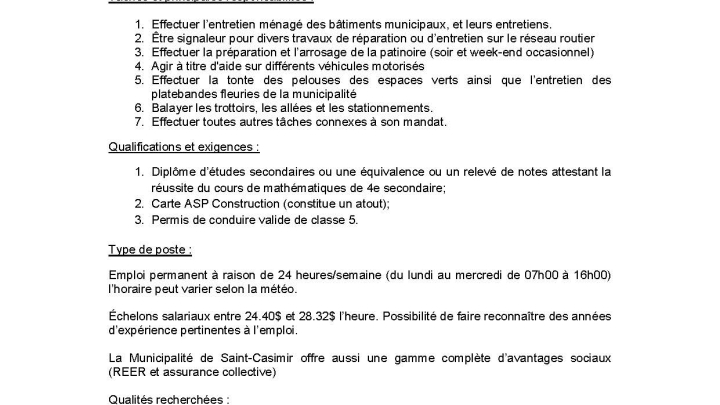 OFFRE D'EMPLOI - MANOEUVRE