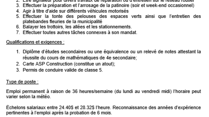 OFFRE D'EMPLOI - MANOEUVRE