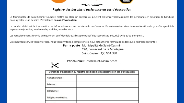 Inscription au Registre des besoins d'assistance en cas d'incendie