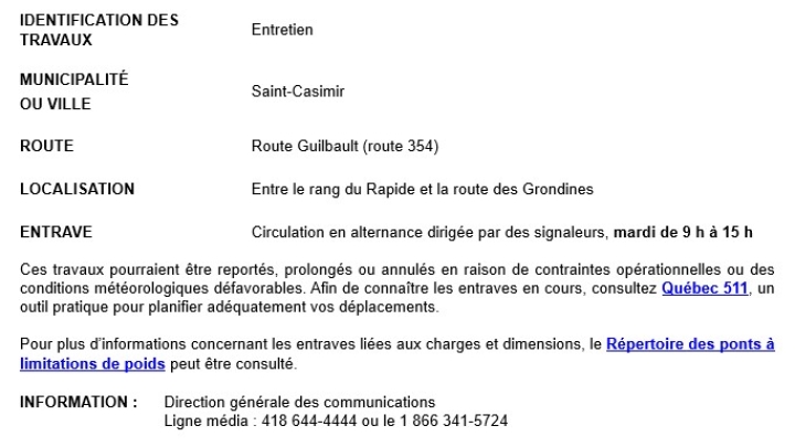 AVIS - Ministère des transports et de la mobilité durable