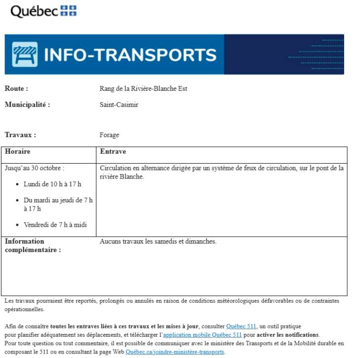 Avis de Transports Québec
