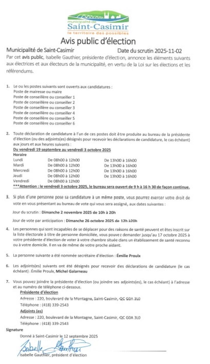 AVIS PUBLIC D'ÉLECTION