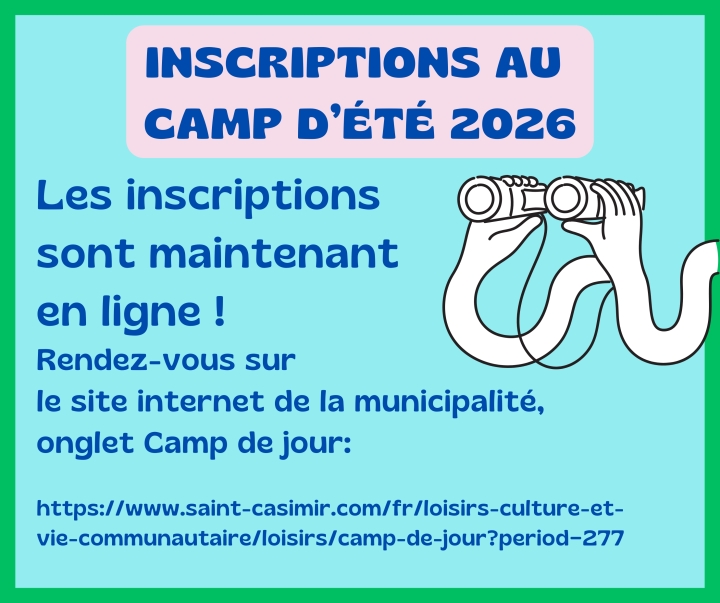 INSCRIPTIONS AU CAMP DE JOUR 2026